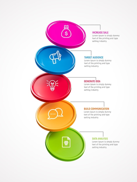 PSD modello di infografica aziendale 3d in cinque passaggi