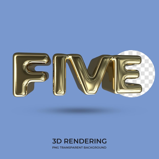 Five text style 3d rendering transparent background