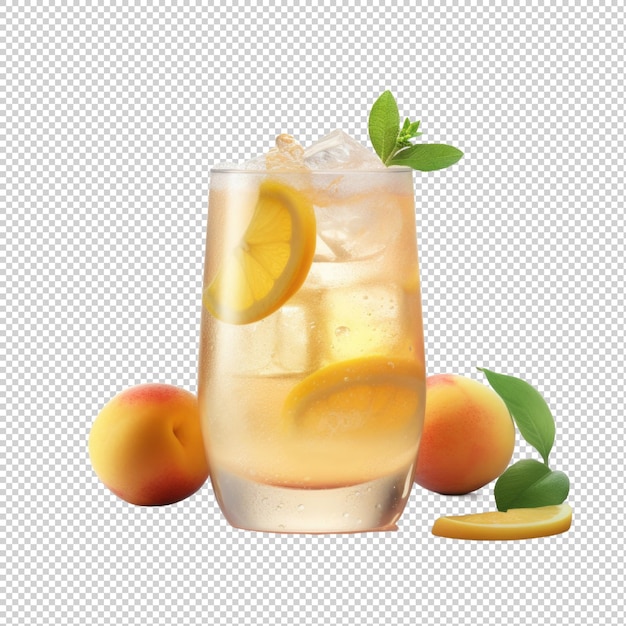 Fizzy Peach Lemonade cocktail isolated on transparent background Generative AI