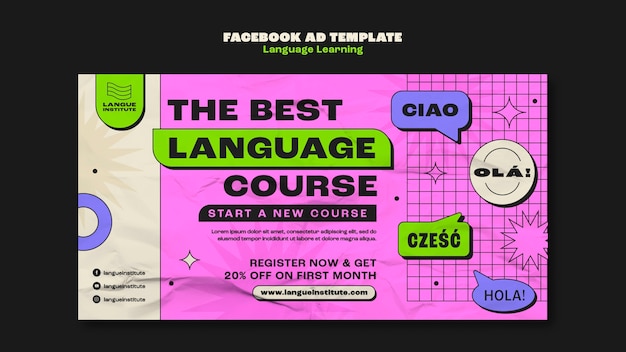 Flad design Facebook skabelon til sprogindlæring