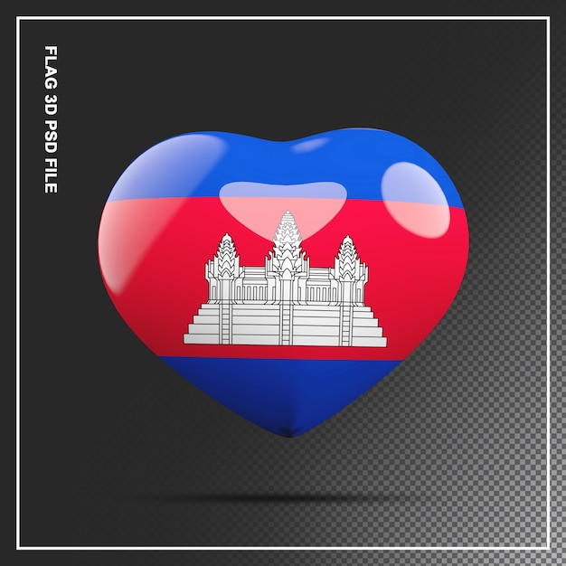 PSD bandiera dell'elemento 3d del cuore di forma della cambogia
