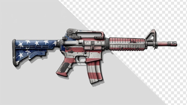 Flag colored m16a4 rifle vector transparent background