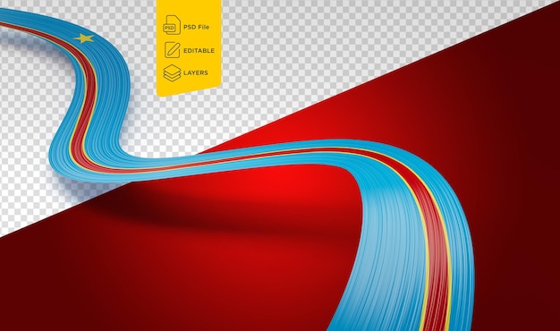 Flag Of Democratic Republic Of The Congo Wavy Shiny Ribbon On Red Background 3d Illustration