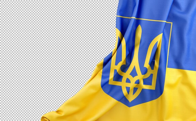 PSD Флаг украины с сертификатом подлинности с пустым пространством слева изолированный 3d-рендеринг