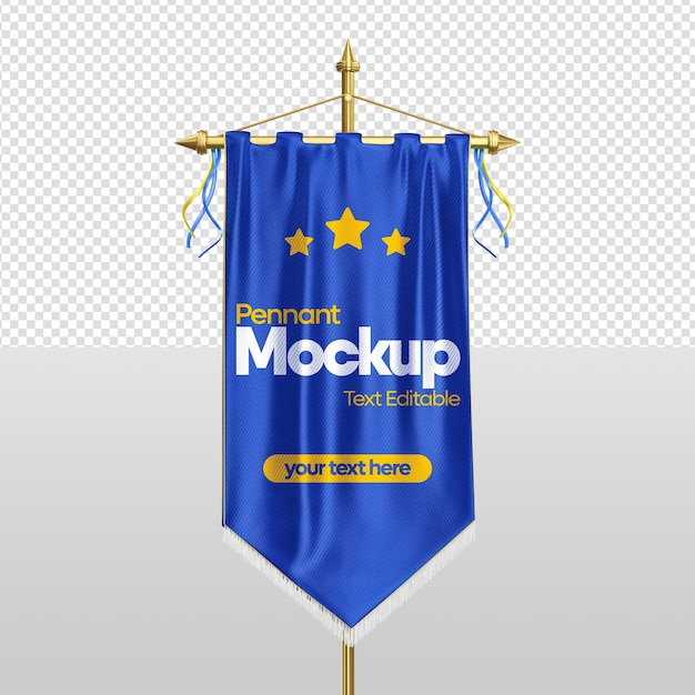 PSD flag pennant mockup 3d render text editable