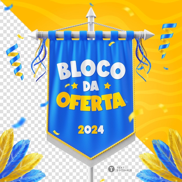 PSD flag pennant mockup editable for carnival offers 3d render carnaval brasil bloco da oferta