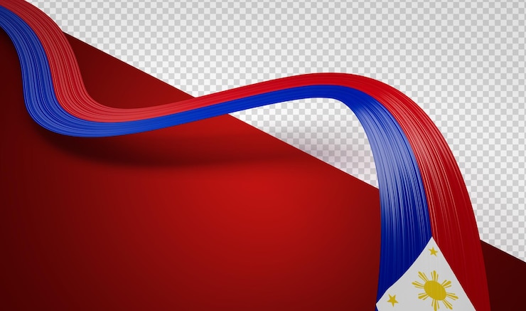 PSD フィリピンの国旗 赤い背景に隔離された輝くフィリピンのリボン 3dイラスト