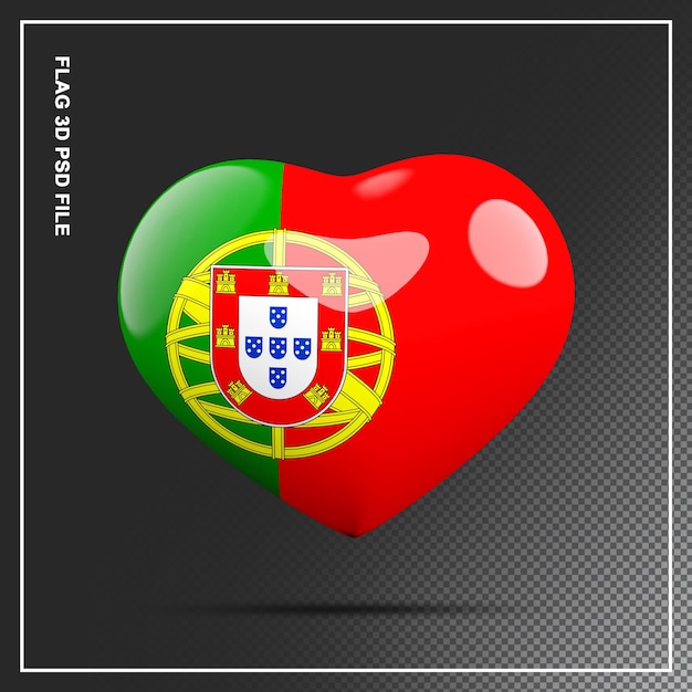 PSD flag of portugal shape heart 3d element