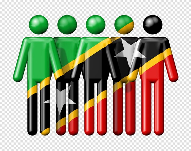 PSD flag of saint kitts and nevis on stick figure national and social community 3d symbol