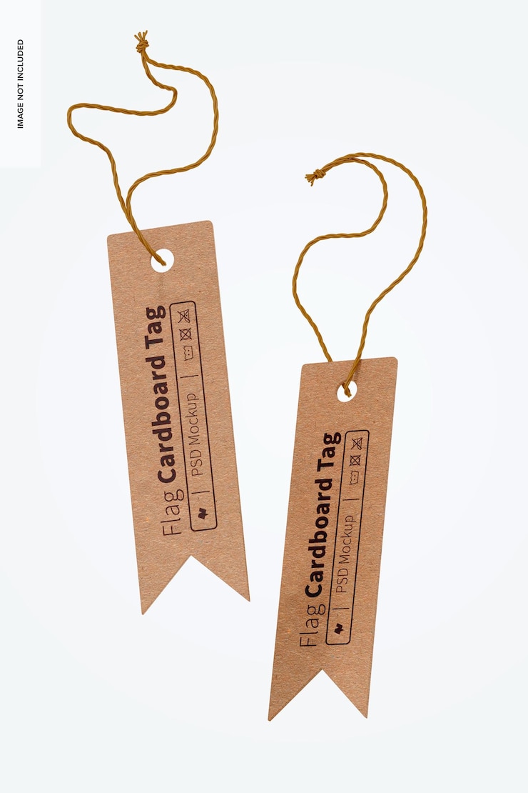 PSD flag shaped cardboard tags mockup, falling