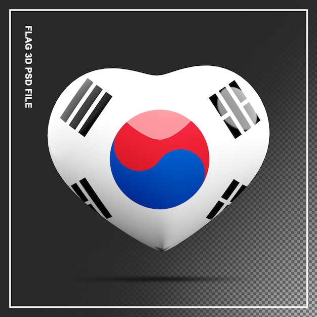 PSD flag of south korea shape heart 3d element