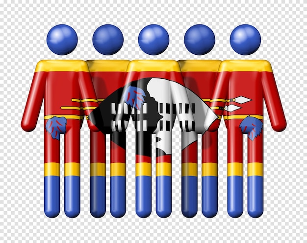 PSD bandiera dello swaziland sulla figura stilizzata icona 3d di simbolo della comunità nazionale e sociale