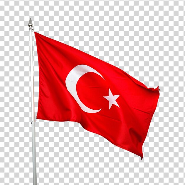 Flag of turkey on flagpole isolated on transparent background