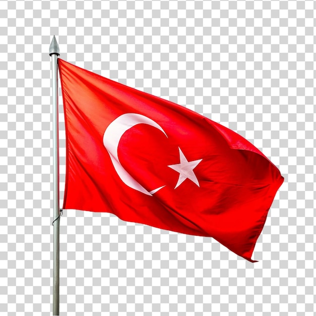 Flag of turkey on flagpole isolated on transparent background