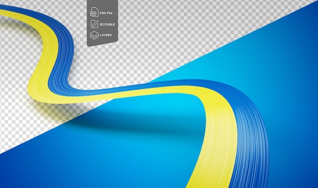 flag of ukraine wavy shiny ukraine ribbon isolated on sea blue background 3d illustration