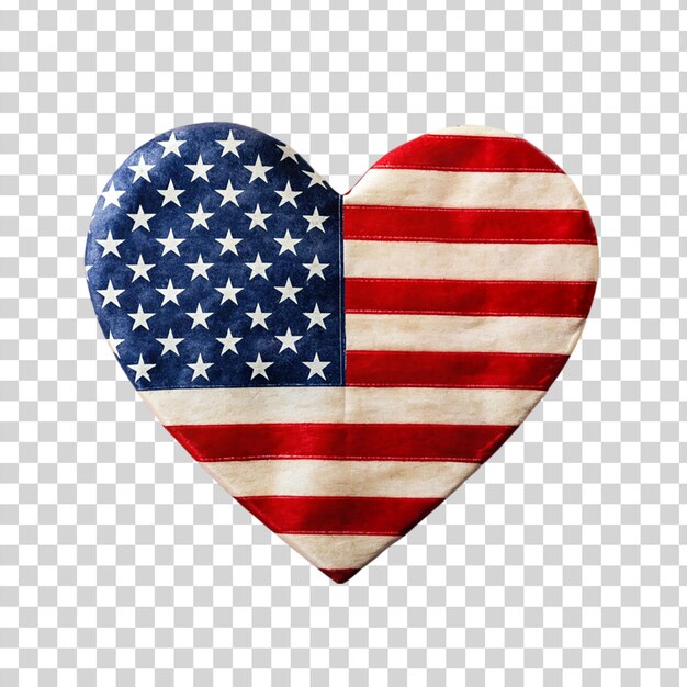 PSD flag of the united states of america in heart shape on a transparent background