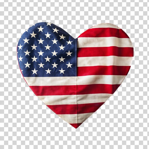 PSD flag of the united states of america in heart shape on a transparent background