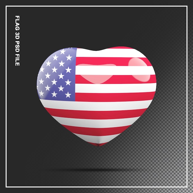 Flag of the united states shape heart 3d element