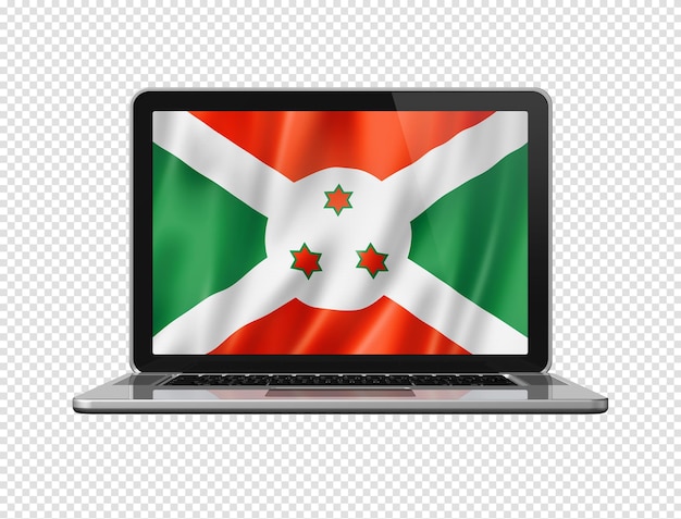 Flaga Burundi na ekranie laptopa odizolowana na białej ilustracji 3D