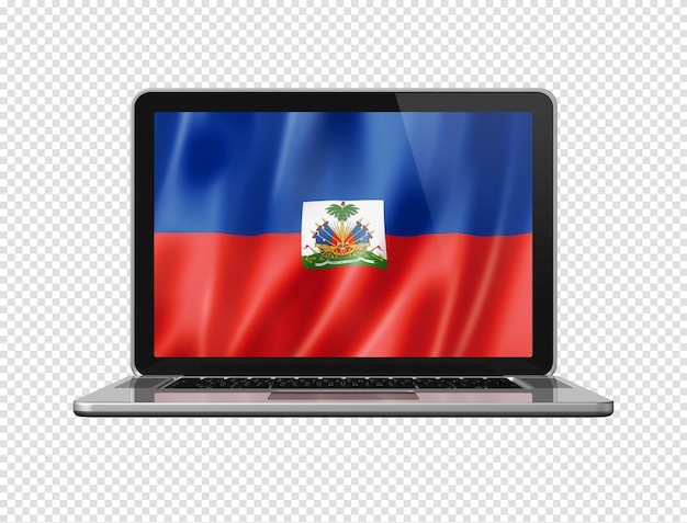 Flaga Haiti Na Ekranie Laptopa Odizolowana Na Białej Ilustracji 3d