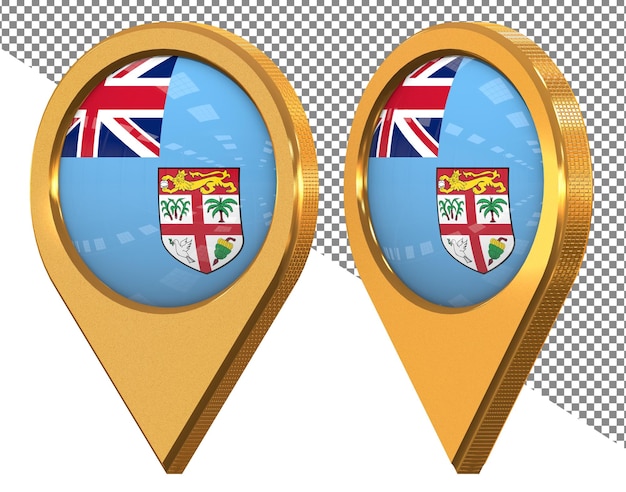 PSD flaga ikony lokalizacji fidżi izolowana z renderowaniem 3d pod różnymi kątami
