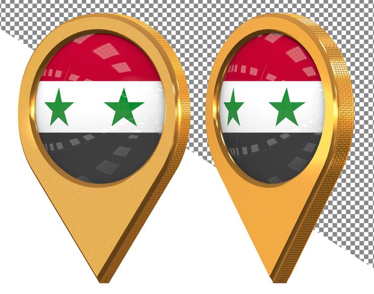 PSD flaga ikony lokalizacji syrii izolowana z renderowaniem 3d pod różnymi kątami