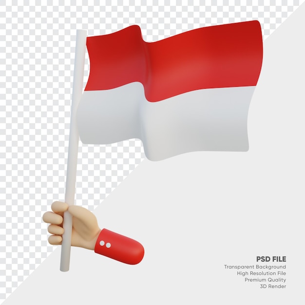 PSD flaga indonezji 3d ilustracja z ręką trzymającą