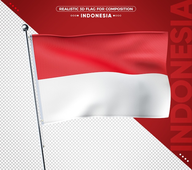 Flaga Indonezji 3D z realistyczną teksturą