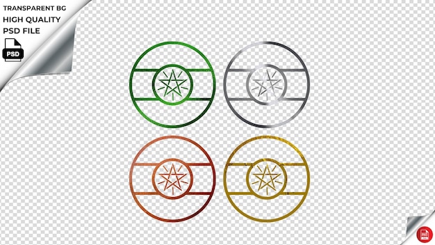 PSD flaga kraju etiopii metaliczny zielony złoty lśniąca skóra spin metal icon pack psd przezroczyste