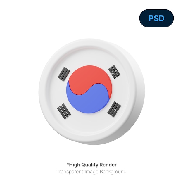 PSD flaga kraju korei południowej 3d ikona premium psd