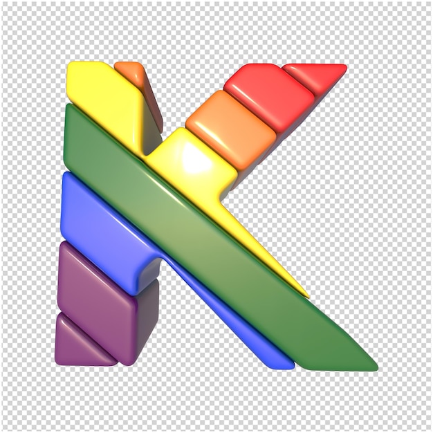 Flaga liter LGBT ukośnie widok z dołu. 3d wielka litera k