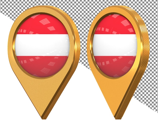 PSD flaga lokalizacji austrii ikona izolowana z różnymi kątami renderowania 3d