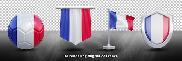 PSD flaga narodowa francji zestaw ilustracji lub 3d realistyczna ikona flagi francji macha flagą kraju