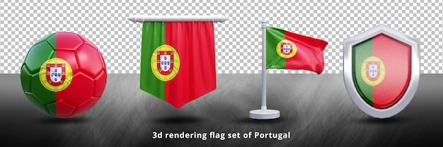 PSD flaga narodowa portugalii zestaw ilustracji lub 3d realistyczna ikona portugalii macha flagą kraju