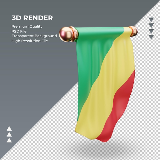 Flaga Republiki Konga 3d Renderowania Z Lewej Strony