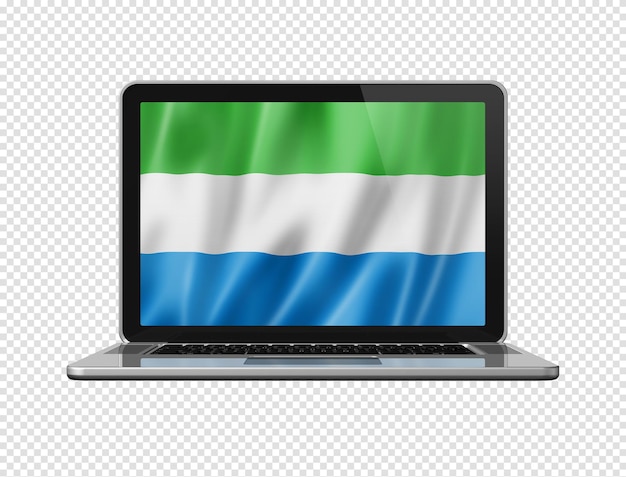 Flaga Sierra Leone na ekranie laptopa odizolowana na białej ilustracji 3D