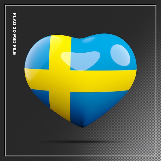 PSD flaga szwecji kształt serca element 3d