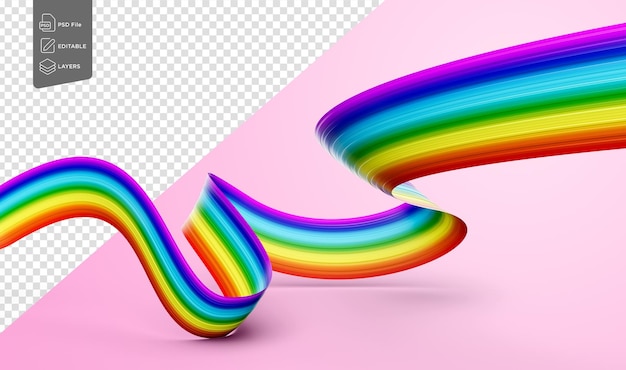 Flaga tęczy falista błyszcząca taśma tęczy izolowana na miękkim różowym tle ilustracja 3d