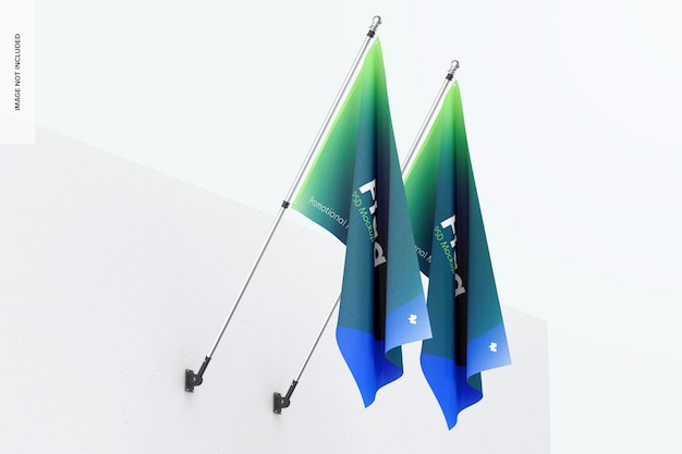 PSD flags mockup on white wall