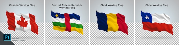 Flags set of canada, central african republic, chad, chile flag set on transparent