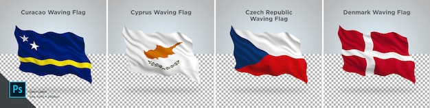 Flags set of curacao, cyprus, czech, denmark flag set on transparent