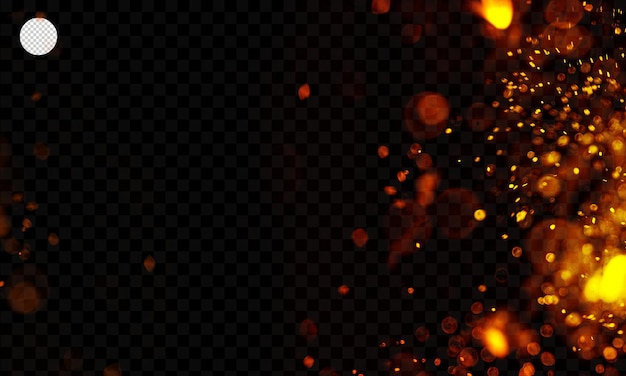 Flame and particles dust on transparent background