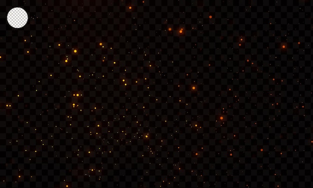 Flame and particles dust on transparent background