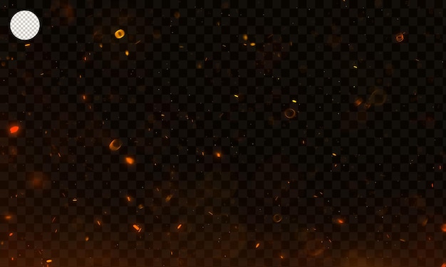 Flame and particles dust on transparent background