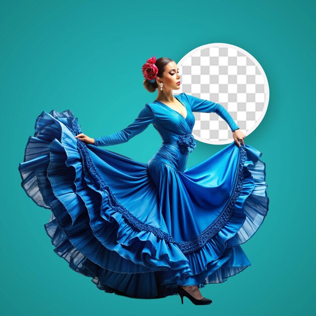 A flamenco dancer in beautiful dress on transparent background