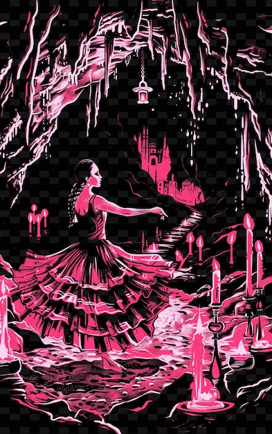 PSD flamenco dancer in a spanish cave with stalactites and candl vector illustration music poster idea