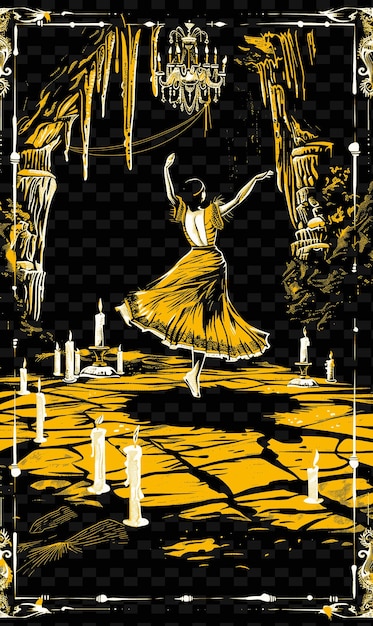 PSD flamenco dancer in a spanish cave with stalactites and candl vector illustration music poster idea