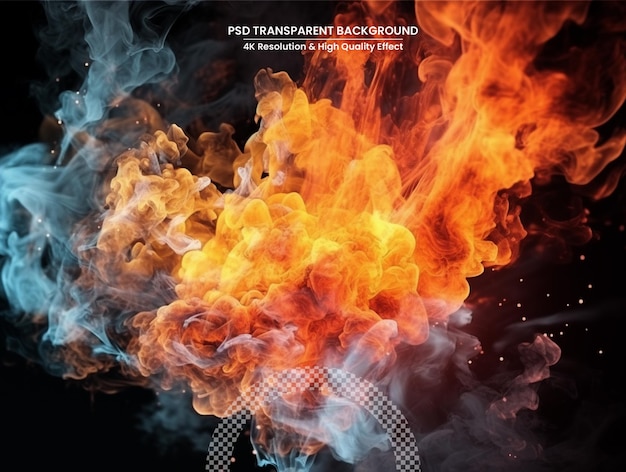 PSD flames of fire and flying sparks isolated on transparent background abstract flaming background