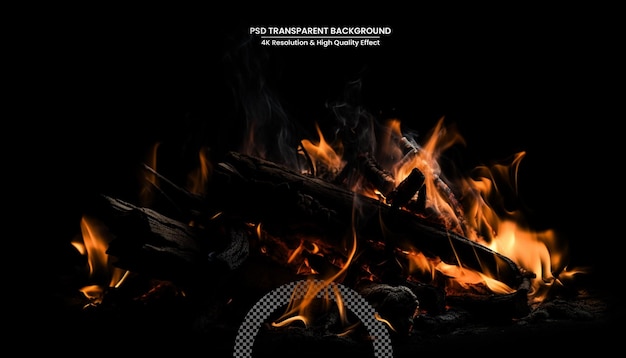 PSD flames of fire and flying sparks isolated on transparent background abstract flaming background