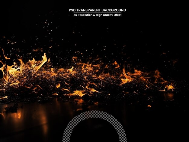 PSD flames of fire and flying sparks isolated on transparent background abstract flaming background